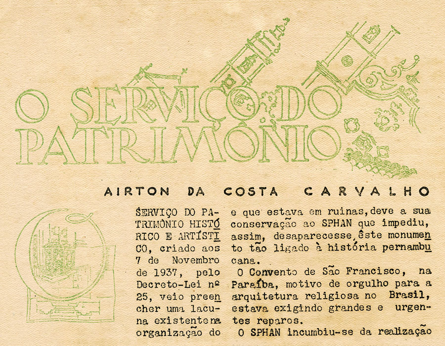 O serviço do patrimônio – Airton da Costa Carvalho.